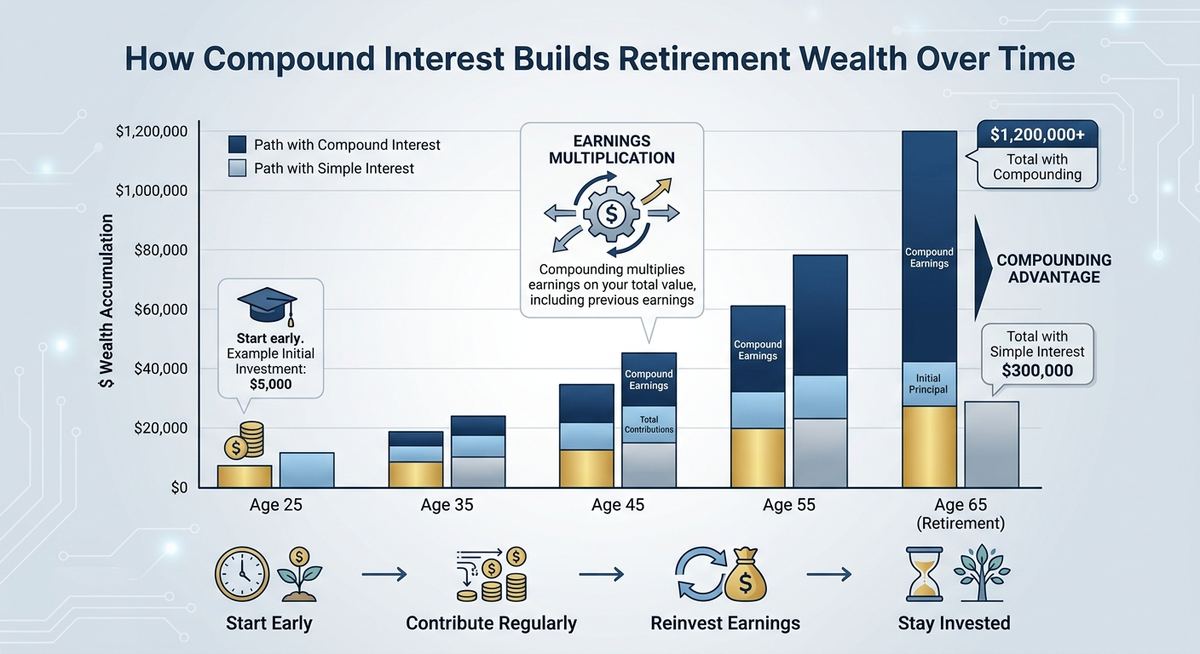 Simple flat illustration representing retirement savings growth