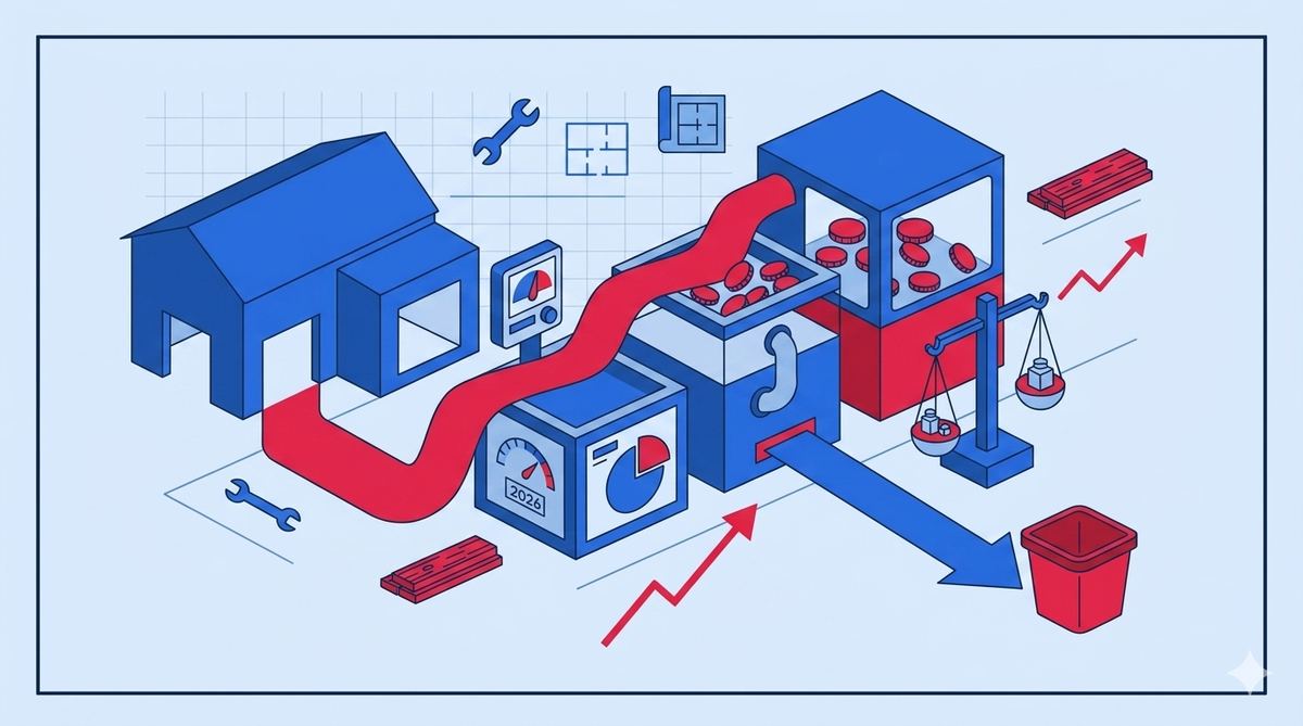 Simple flat illustration of a hammer and tools with a blue color palette, representing home renovation