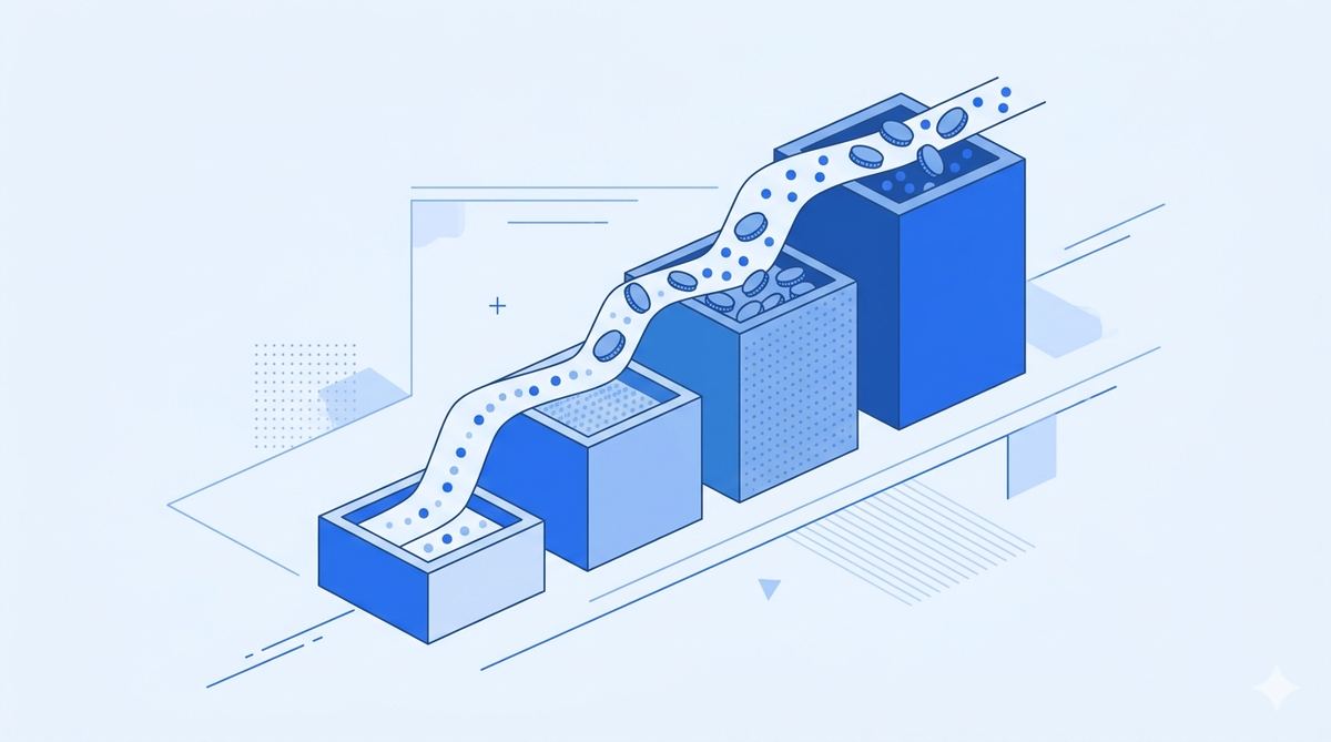 Simple flat illustration of ascending bars with a blue color palette, representing tax brackets