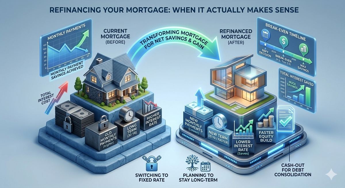 Simple flat illustration representing mortgage refinancing
